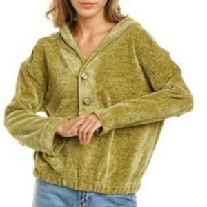 Chelsea & Theodore Green Chenille Cropped Henley Sweater – Size Small – NWT